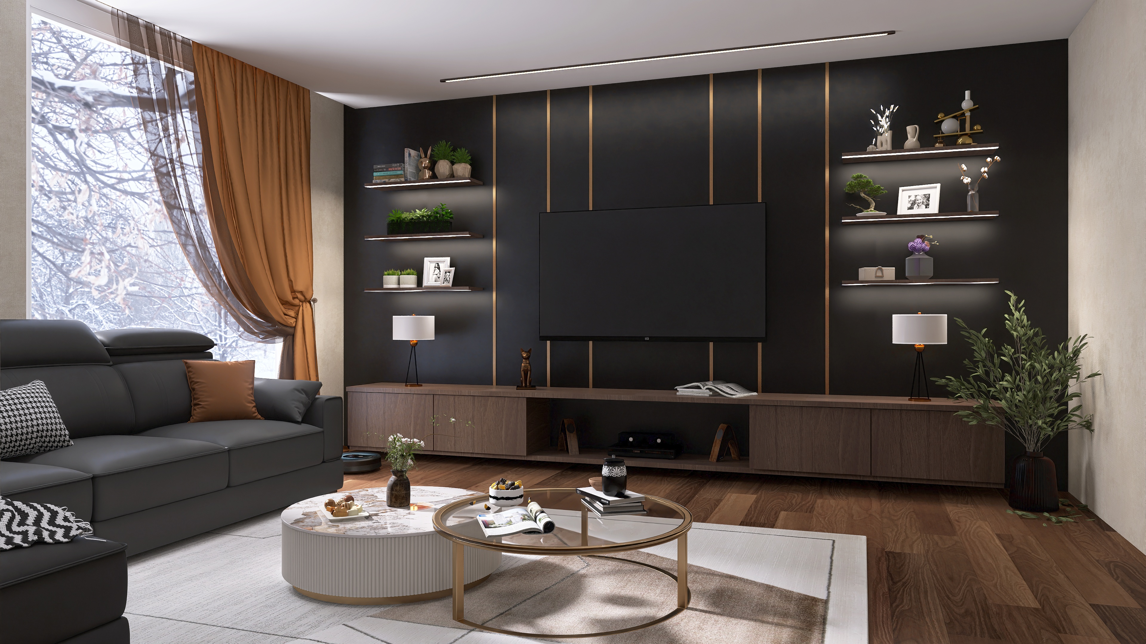 Projektbild von Schwarz & Gold Wohnzimmer in Lindau